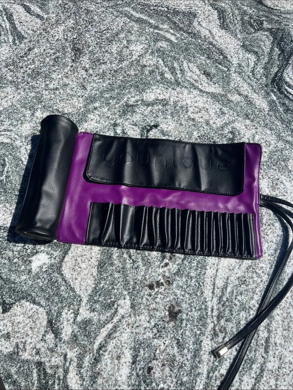 Black Leather Roll makeup brush Case - Compact Travel Pouch